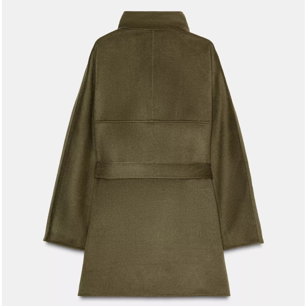 ZARA HIGH COLLAR WOOL BLEND COAT ZW COLLECTION - FUNNEL NECK BELTED JACKET - Picture 3 of 4